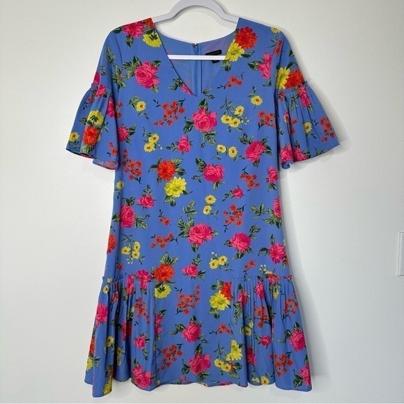 Ann Taylor Shift Dress Blue Floral Flounce Size 2 - Picture 4 of 12